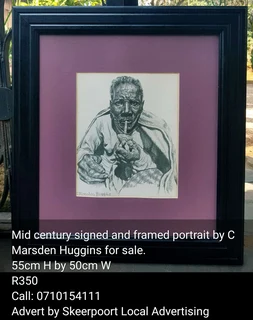 Mid century signed and framed portrait by C. Marsden Huggin for sale