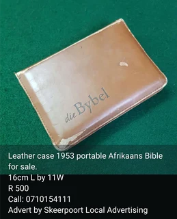 Leather case 1953 portable Afrikaans bible for sale.