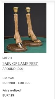 Antique pair of mounted deer hoof table lamp for sale