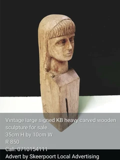 Vintage large signed KB heavy wooden sculpture for sale