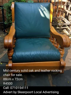Mid century solid oak leather rocking chair for sale