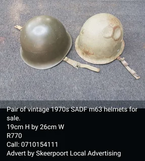 Pair of 1970s SADF m63 helmets for sale