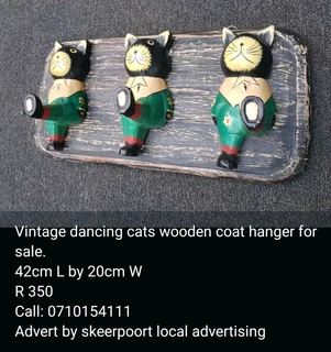 Vintage dancing cats wooden coat hanger for sale