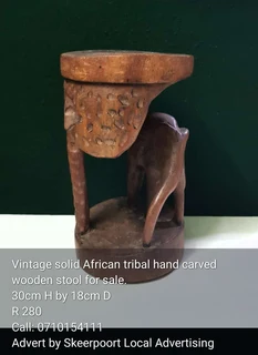 Vintage solid African tribal hand carved wooden stool for sale