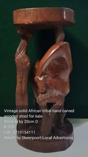 Vintage solid African tribal hand carved wooden stool for sale