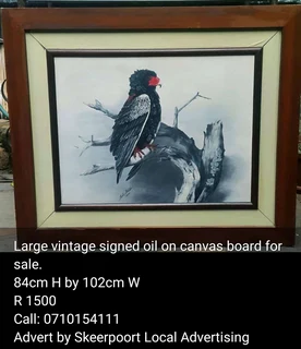 Vintage large signed oil on canvas board for sale.