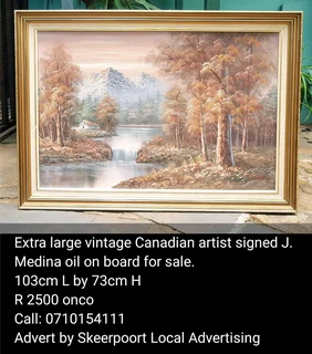 Extra large vintage Canadian artist signed J.Medina oil on board for sale