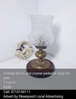 Vintage brass and crystal table lamp for sale.