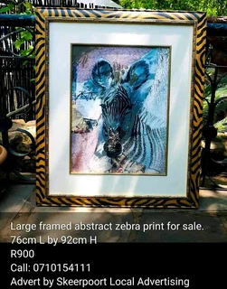Large framed abstract Zebra print for sale.