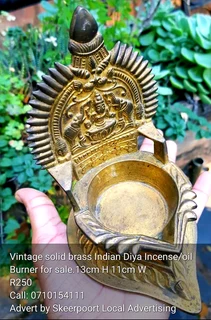 Vintage solid brass Indian Diya/incense burner for sale.