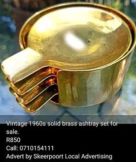 1960s vintage solid brass ashtray set for sale.