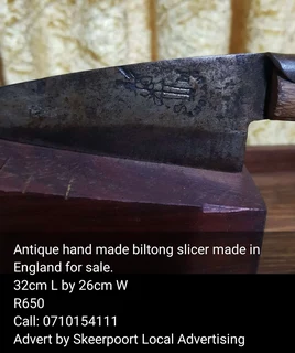 Antique hand made biltong slicer made in England for sale