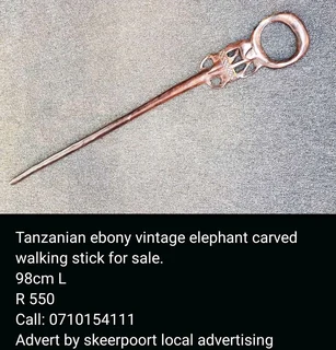 Tanzanian ebony vintage elephant carved walking stick for sale.