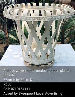 Antique woven metal outdoor planter for sale