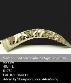 Vintage hand carved African Nguni cow horn for sale
