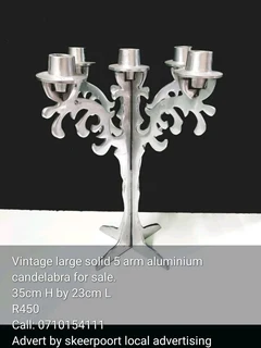 Vintage large solid Aluminum 5 arm candelabra for sale