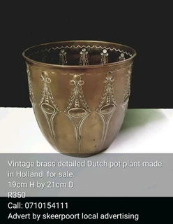 Vintage brass detailed Dutch brass pot plant made in Holland for sale.
