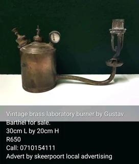 Vintage brass laboratory burner by Gustav Barthel for sale.