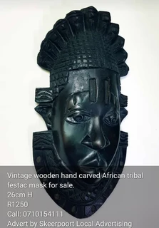 Vintage carved African tribal Festac mask for sale.