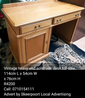Vintage solid and heavy oak desk for sale.
