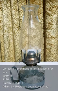 Vintage oil lamp made in Port Elizabeth for sale