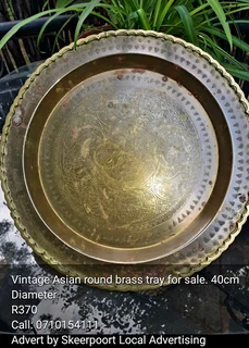 Vintage Asian round brass tray for sale