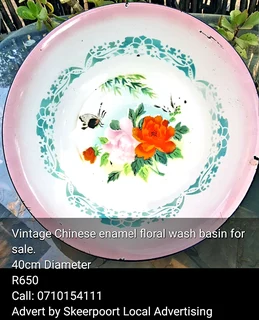 Vintage Chinese enameled floral wash basin for sale.