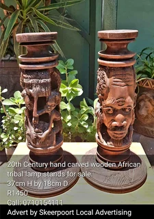 20th century hand carved wooden African tribal lamp stands for sale