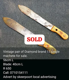 Vintage pair of Diamond 15 jungle machete for sale