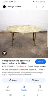 Vintage 1970s onyx and brass coffee table for sale.