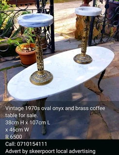 Vintage 1970s onyx and brass coffee table for sale.
