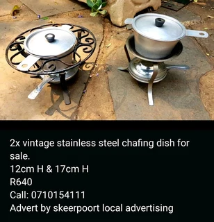 2x vintage stainless steel chafing dish for sale