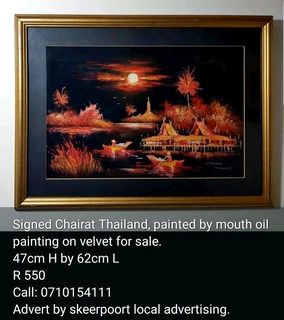 Signed Chairat Thailand,oil painting on velvet for sale