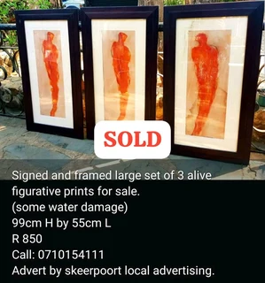 Signed and framed large set of 3 alive prints for sale