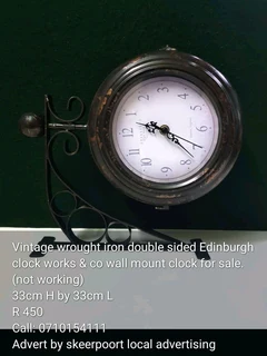 Vintage wrought iron double sided wall mount clock for sale