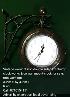 Vintage wrought iron double sided wall mount clock for sale