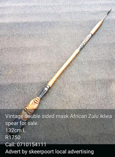 Vintage double sided mask African Zulu iklwa spear for sale.