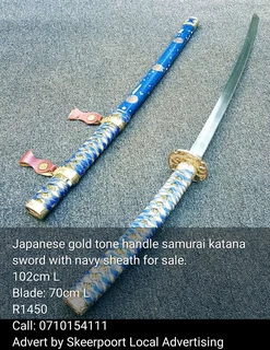 Japanese gold tone handle samurai katana sword witg navy sheath for sale