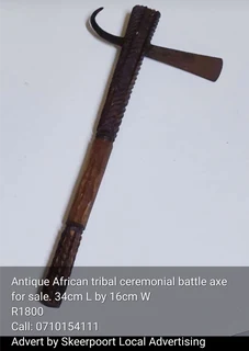 Antique African tribal ceremonial battle axe for sale.