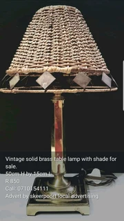 Vintage solid brass table lamp with shade for sale
