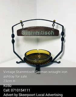 Vintage Stammtisch German wrought iron ashtray for sale.