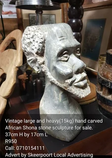 Vintage large and heavy 15kg carved shona stone sculpture for sale.
