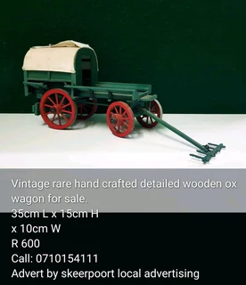 Vintage rare handcrafted detailed wooden ox wagon for sale