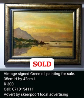 Vintage signed Green oil painting for sale