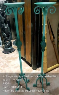 2x large vintage cast iron candle holders for sale