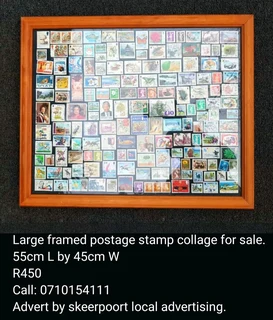 Large framed postage stamp collage for sale