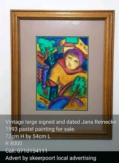 Vintage large signed and dated Jane Reinecke 1993 pastel painting for sale.