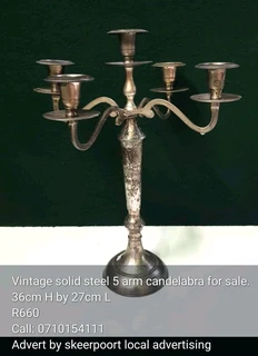 Vintage solid steel 5 arm candelabra for sale