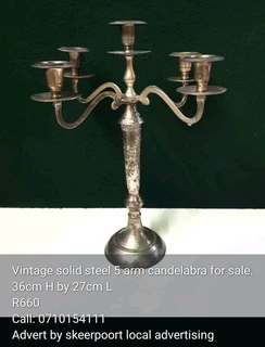 Vintage solid steel 5 arm candelabra for sale
