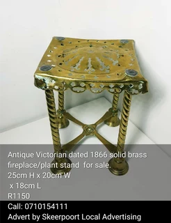 Antique victorian dated 1866 solid brass fireplace/plant stand for sale.